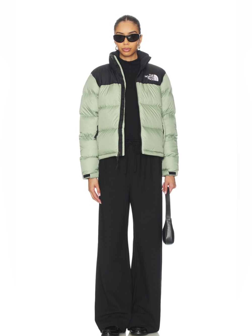 The North Face Women's Two-Tone Sage and Black Puffer Jacket Sz snap